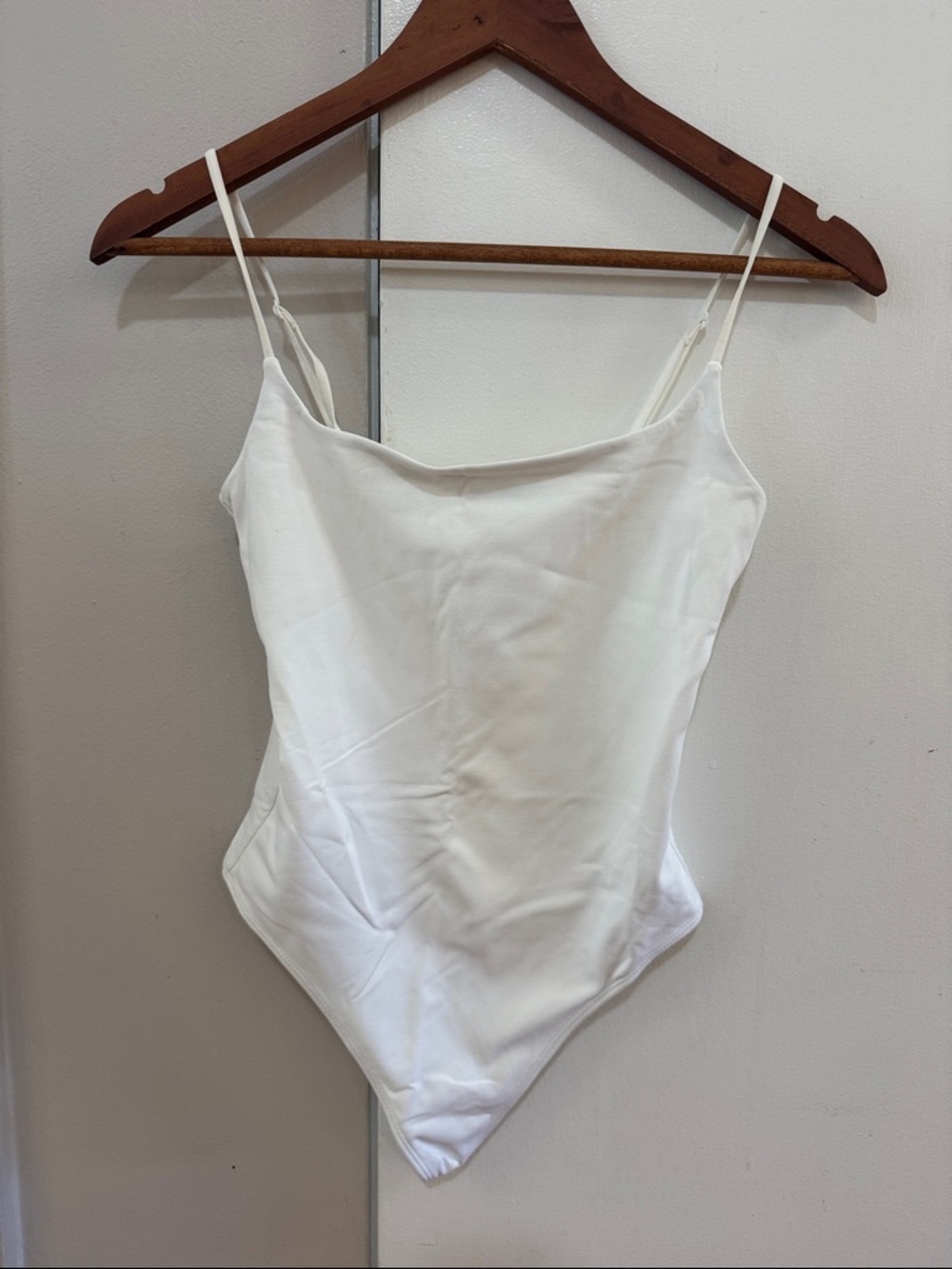 Babaton White Spaghetti Strap Bodysuit